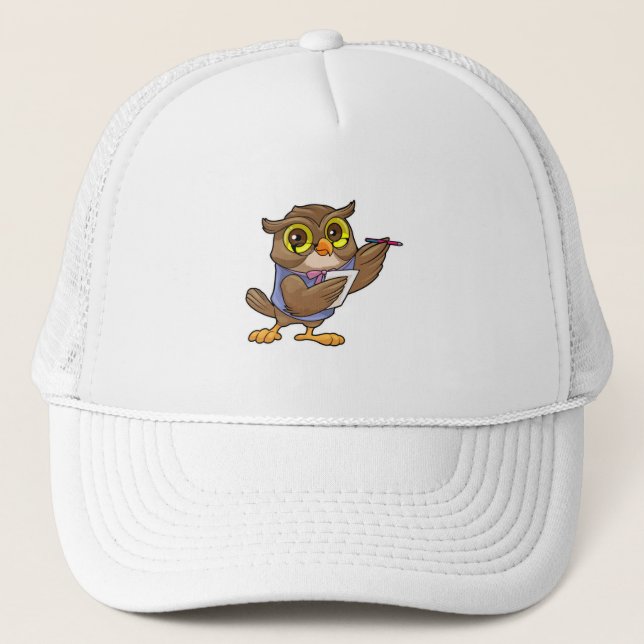 Casquette Owl comme secrétaire avec stylo et note (Devant)