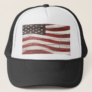 Casquette Painted American Flag on Rustic Wood Texture