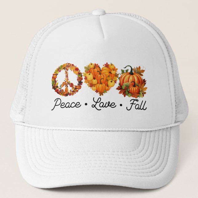 Casquette Paix, Amour, Automne - Vibes d'automne douillettes (Devant)