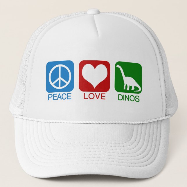 CASQUETTE PAIX, AMOUR, DINOSAURES (Devant)