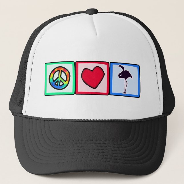 Casquette Paix, amour, Flamants roses (Devant)