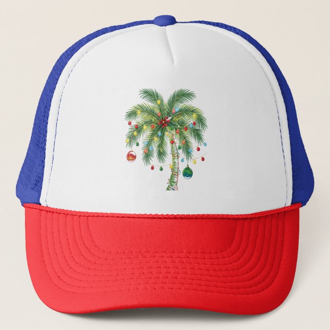 Casquette Palmier de Noël tropical avec lumières et ornam (Devant)