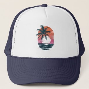 Casquette Palmier - Style Rétro Plage Tropicale Coucher de s