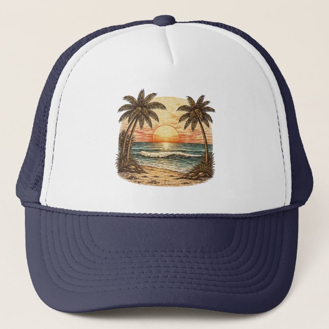 Casquette Palmier - Style Rétro Plage Tropicale Soleil Été  (Devant)