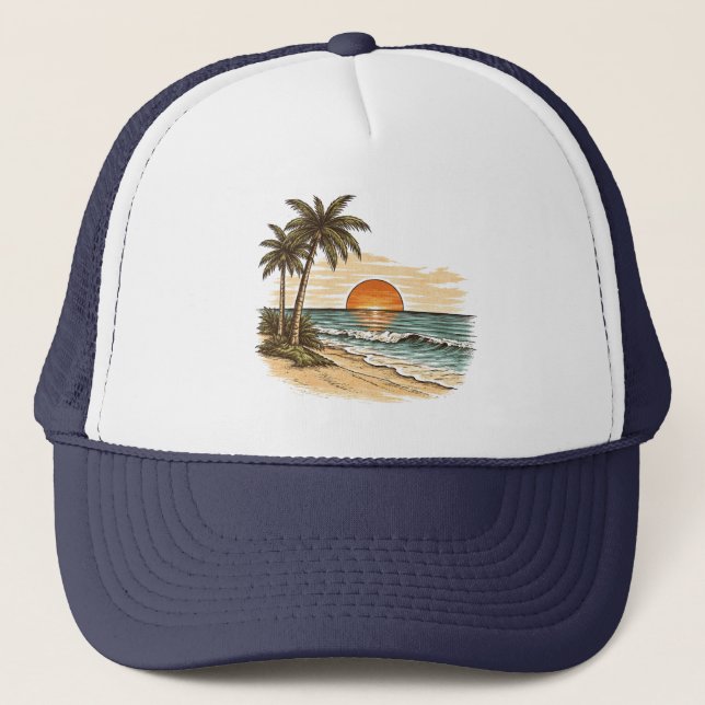 Casquette Palmier - Style Rétro Plage Tropicale Soleil Été  (Devant)
