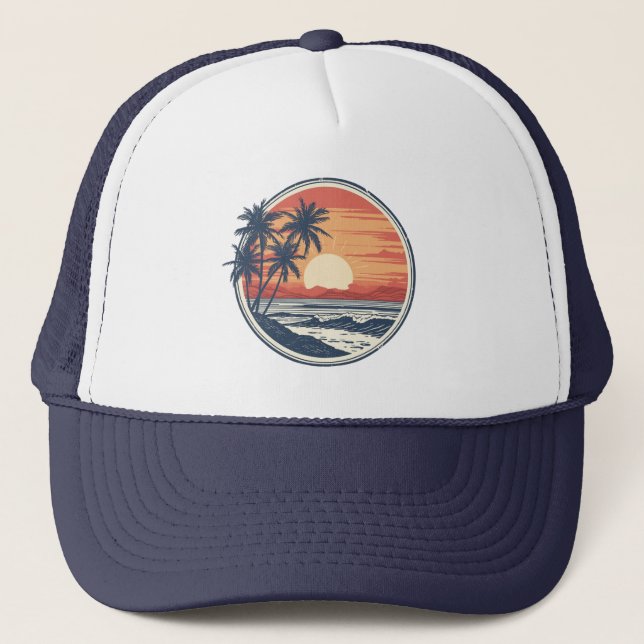 Casquette Palmier - Style Rétro Plage Tropicale Soleil Été  (Devant)