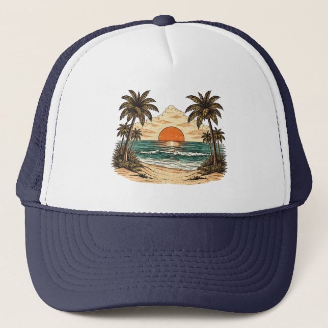 Casquette Palmier - Style Rétro Plage Tropicale Soleil Été  (Devant)