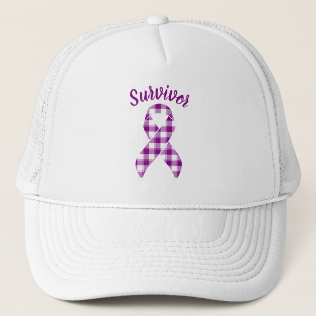 Casquette Pancreatic Cancer Awareness Plaid Purple Ribbon (Devant)
