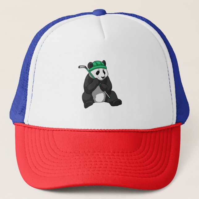 Casquette Panda au hockey sur glace avec bâton de hockey sur (Devant)