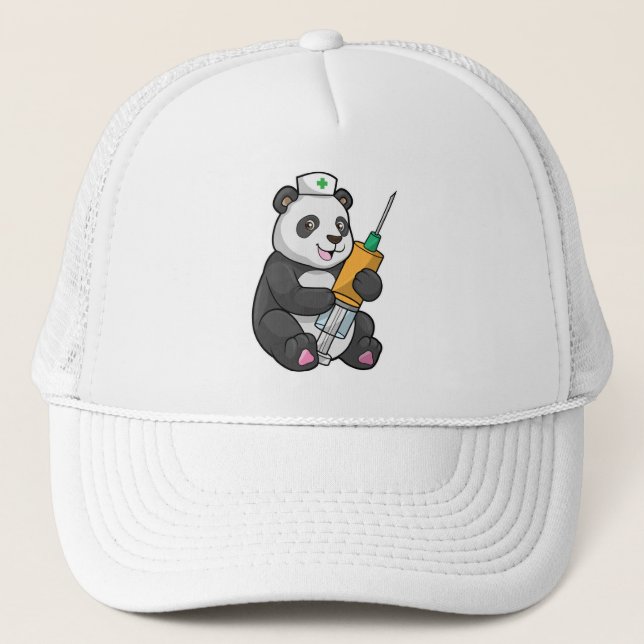Casquette Panda comme infirmière avec seringue (Devant)