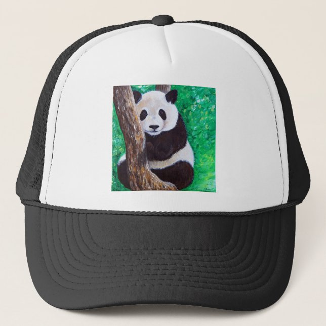 Casquette Panda dans une peinture d'arbre (Devant)