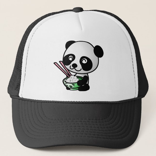 Casquette Panda mignonne mangeant du riz du bol avec des bag (Devant)
