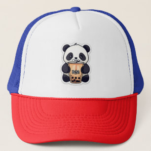 Casquette Panda mignonne mangeant du thé à bulles