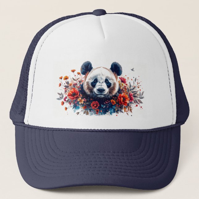 Casquette Panda parmi les fleurs (Devant)