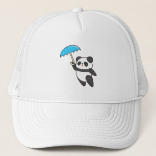 Casquette Panda sous la pluie avec un parapluie