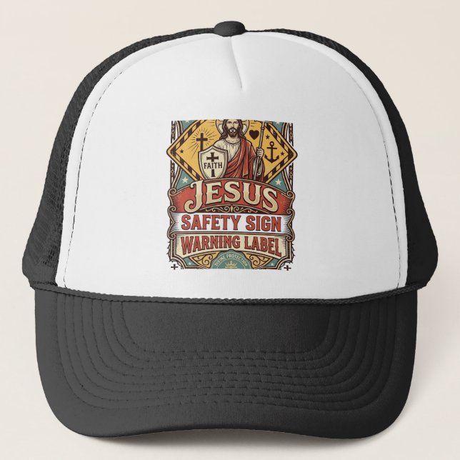 Casquette Panneau de sécurité Jésus Étiquette d'avertissemen (Devant)