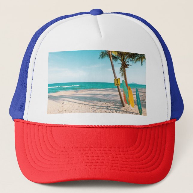 Casquette Panneaux de surf sur la plage lancer oreiller (Devant)