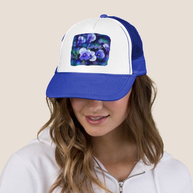 Casquette Pansies Bleues Pansy Fleur peinture florale (En situation)