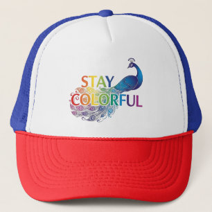 Casquette Paon motivationnel vibrant "Restez Coloré"