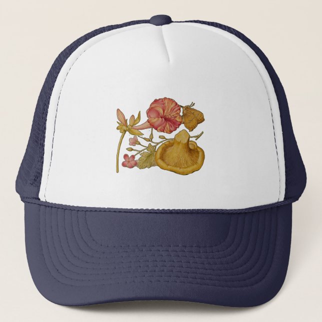Casquette Papillon, champignon et aquarelle de fleurs (Devant)