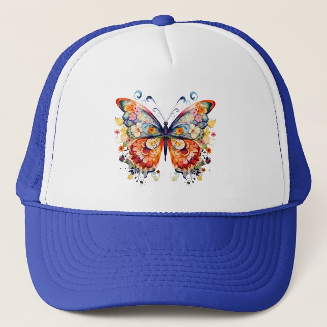 Casquette Papillon rétro floral coloré (Devant)