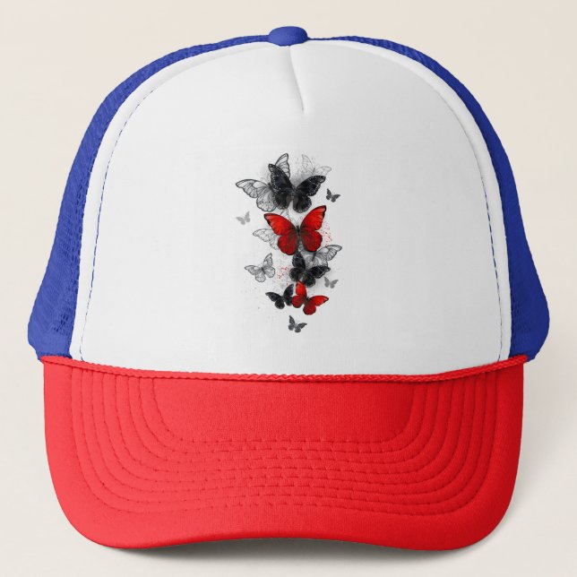 Casquette Papillons noirs et rouges volants (Devant)