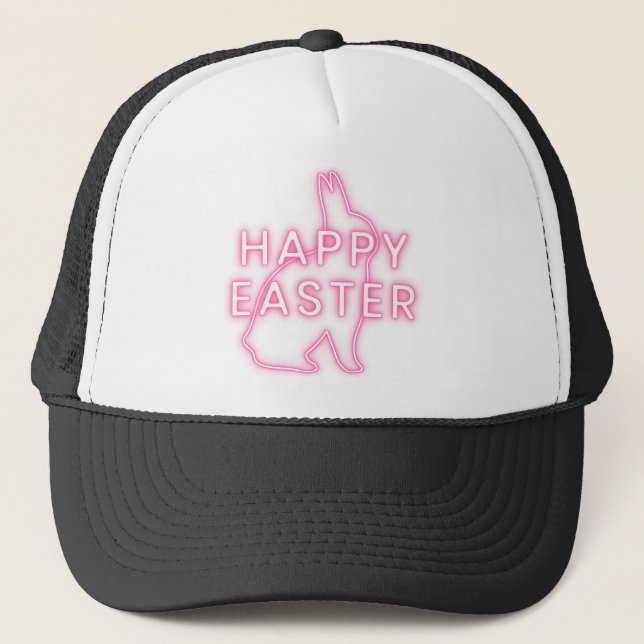 Casquette Pâques rose heureux signe avec néon lapin clair tr (Devant)