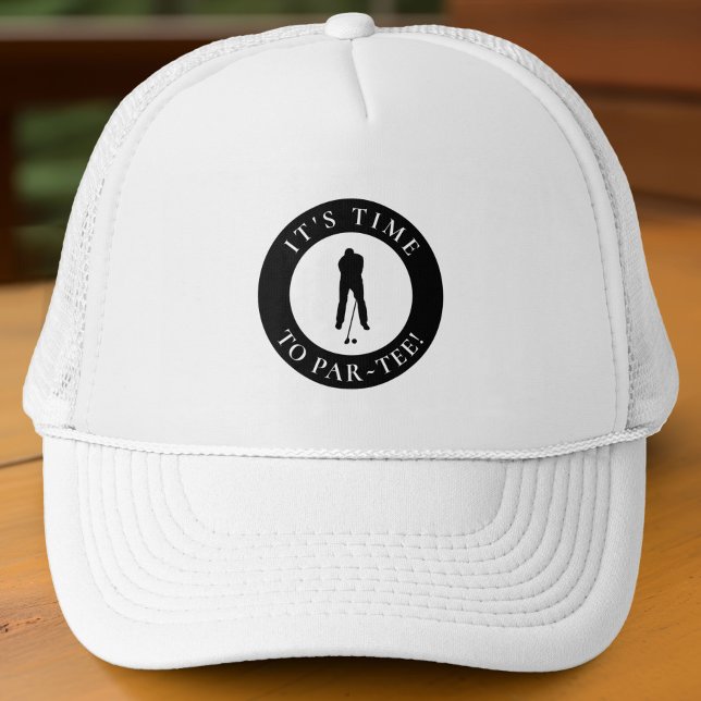 Casquette Par Tee Time Funny Men's Golfer For Him (Black mesh hat with Par-Tee golfer logo—fun, bold, and perfect for tournaments or gifting.)