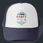 Casquette Parc national Banff Canada Vintage en détresse<br><div class="desc">Parc national Banff Badge en relief avec un design unique de feuilles d'érable à thème du parc. Le parc est le premier parc national du Canada et fait partie des parcs des Rocheuses du Canada,  site du patrimoine mondial de l’UNESCO.</div>