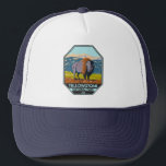 Casquette Parc national de Yellowstone Bison nord-américain<br><div class="desc">Design vectoriel de Yellowstone. Le parc comprend des canyons spectaculaires, des rivières alpines, des forêts luxuriantes, des sources chaudes et des geysers qui brassent, dont son plus célèbre, Old Faithful.</div>
