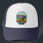 Casquette Parc national de Yellowstone Bison nord-américain<br><div class="desc">Design vectoriel de Yellowstone. Le parc comprend des canyons spectaculaires,  des rivières alpines,  des forêts luxuriantes,  des sources chaudes et des geysers qui brassent,  dont son plus célèbre,  Old Faithful.</div>
