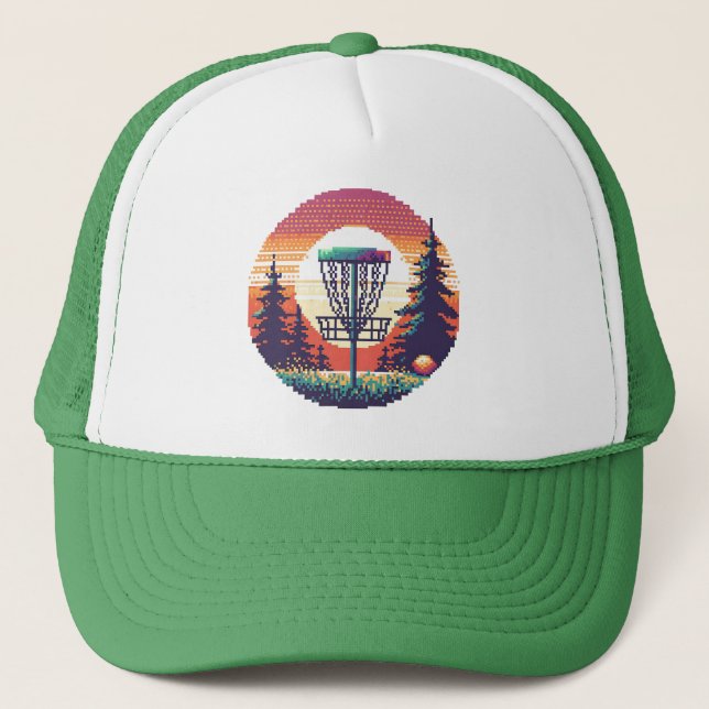 Casquette Parcours de golf sur disque en pixel art (Devant)