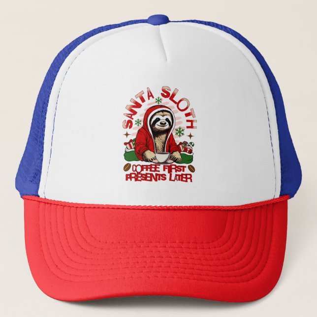 Casquette Paresseux de Noël buvant du café  (Devant)