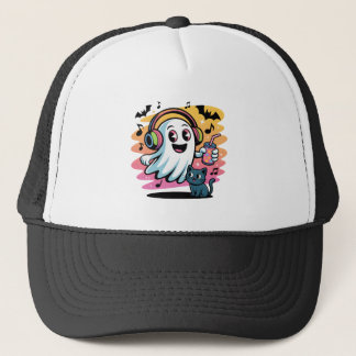 Casquette Party Ghost with Cat Cute Halloween Cartoon