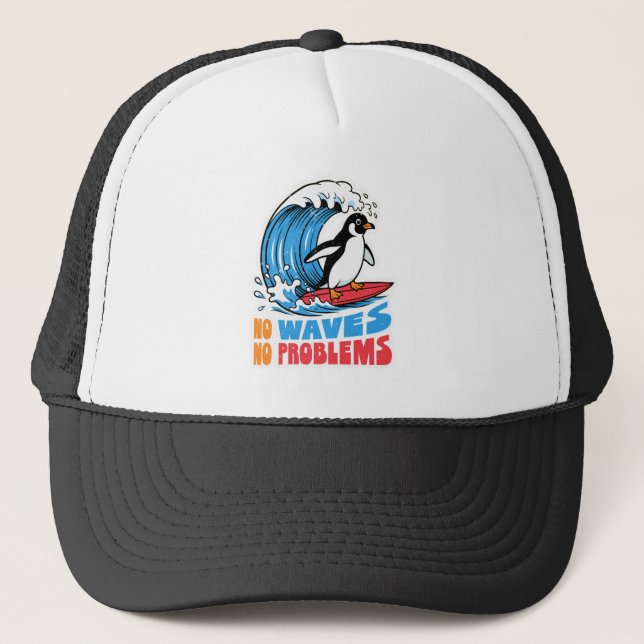 Casquette Pas de vagues pas de problèmes Pingouin drôle surf (Devant)