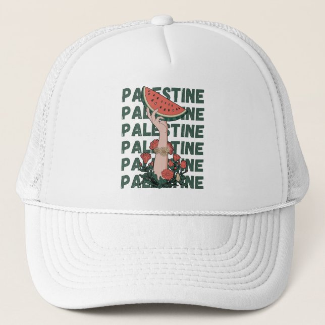 Casquette pastèque, fleurs et palestine Texte Répéter (Devant)