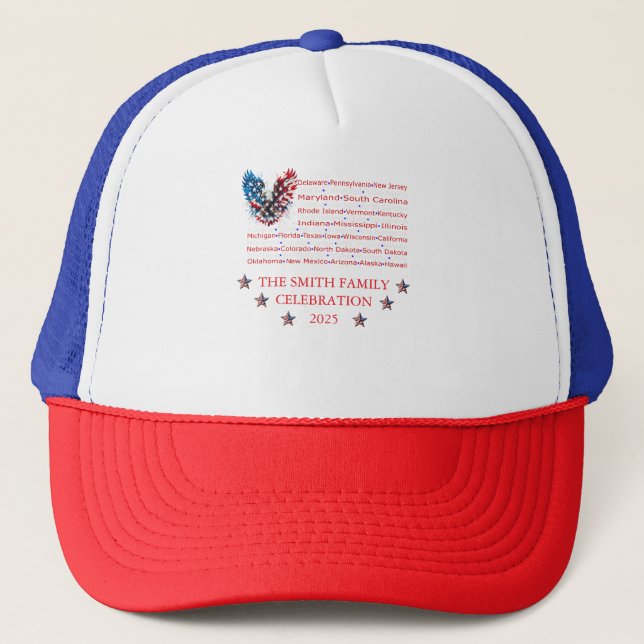 Casquette Patriotic Family Hat – Custom Eagle & State Names (Devant)