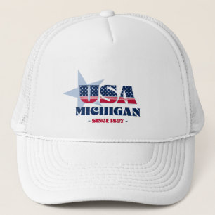 Casquette Patriotique Michigan Typographie Trucker Chapeau