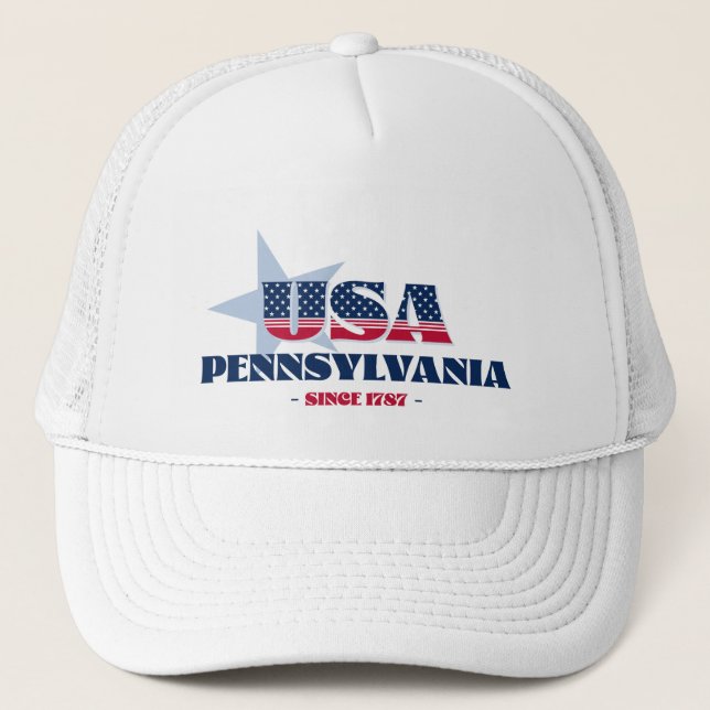 Casquette Patriotique Pennsylvanie Typographie Trucker Chape (Devant)