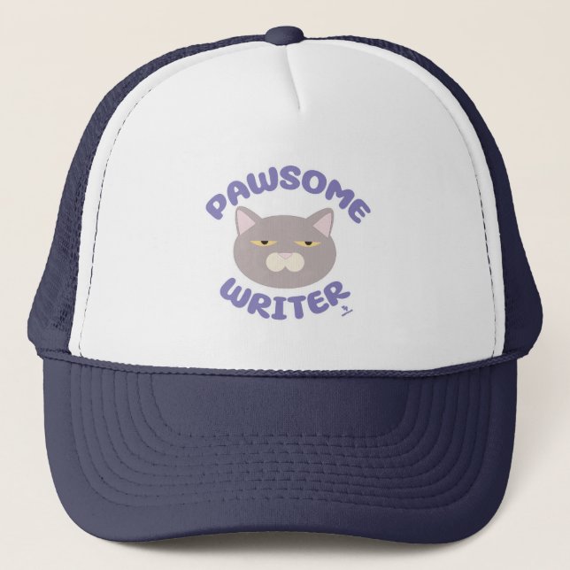 Casquette Pawsome Writer Fun Kitty Cartoon (Devant)