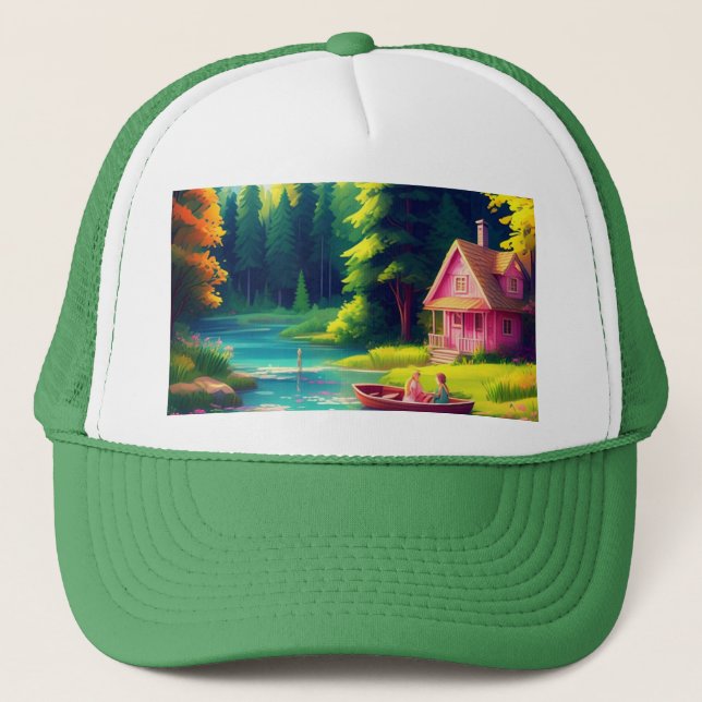 Casquette Paysage naturel avec gîte rose (Devant)