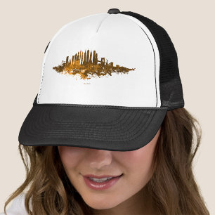 Casquette Paysage urbain de New York à l'aquarelle en orange