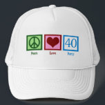 Casquette Peace Love 40e anniversaire mignonne fête<br><div class="desc">Peace Love Quarantième anniversaire.</div>