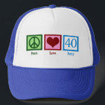 Casquette Peace Love 40e anniversaire mignonne fête<br><div class="desc">Peace Love 40th Birthday Party casquette. Peace Love 40.</div>