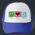 Casquette Peace Love 40e anniversaire mignonne fête<br><div class="desc">Peace Love 40th Birthday Party casquette. Peace Love 40.</div>