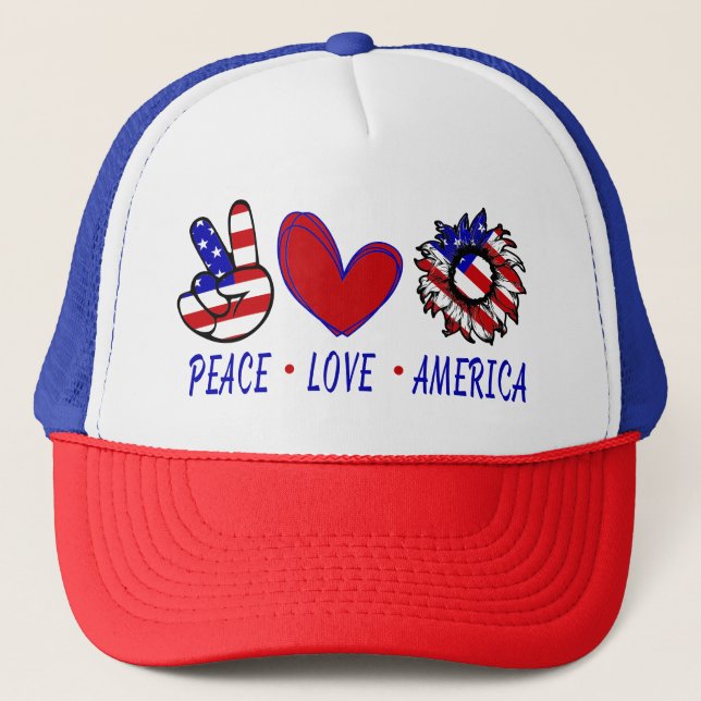 Casquette Peace Love America Patriotic Drapeau Coeur Tournes (Devant)