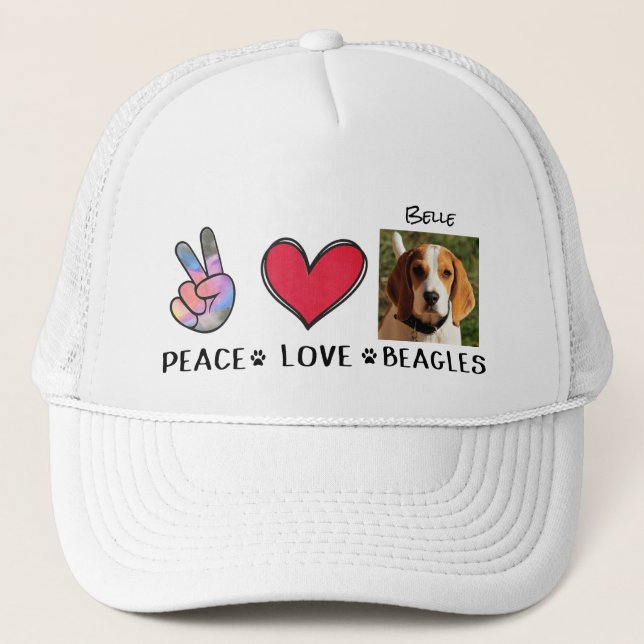 Casquette Peace Love Beagles Amoureux de les chiens Trucker  (Devant)