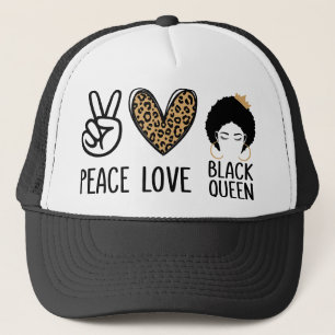 Casquette Peace Love Black Queen Léopard Black Femmes et fil