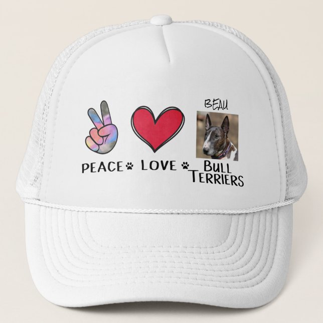 Casquette Peace Love Bull Terriers Amoureux de les chiens Tr (Devant)