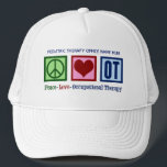 Casquette Peace Love ergothérapie sur mesure OT<br><div class="desc">Joli cadeau casquette personnalisé ergothérapeute. Peace love et ergothérapie avec votre nom d'entreprise OT pour un grand marketing. Beaux casquettes de thérapie pédiatrique.</div>